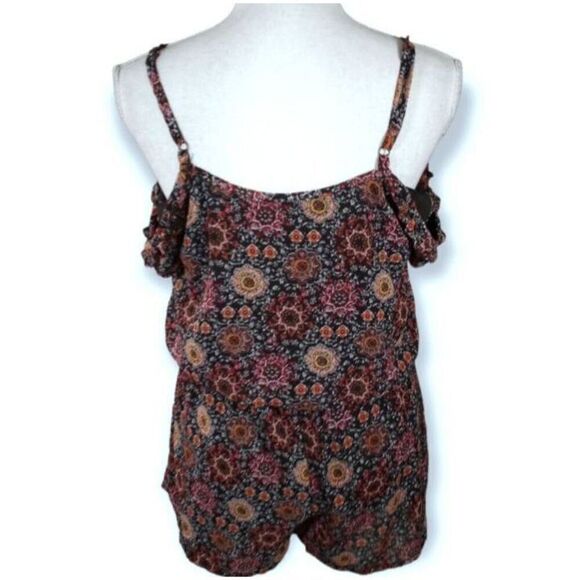 XHILARATION BLACK & PINK FLORAL COLD SHOULDER ROMPER SZ.M NWT. - Picture 6 of 9